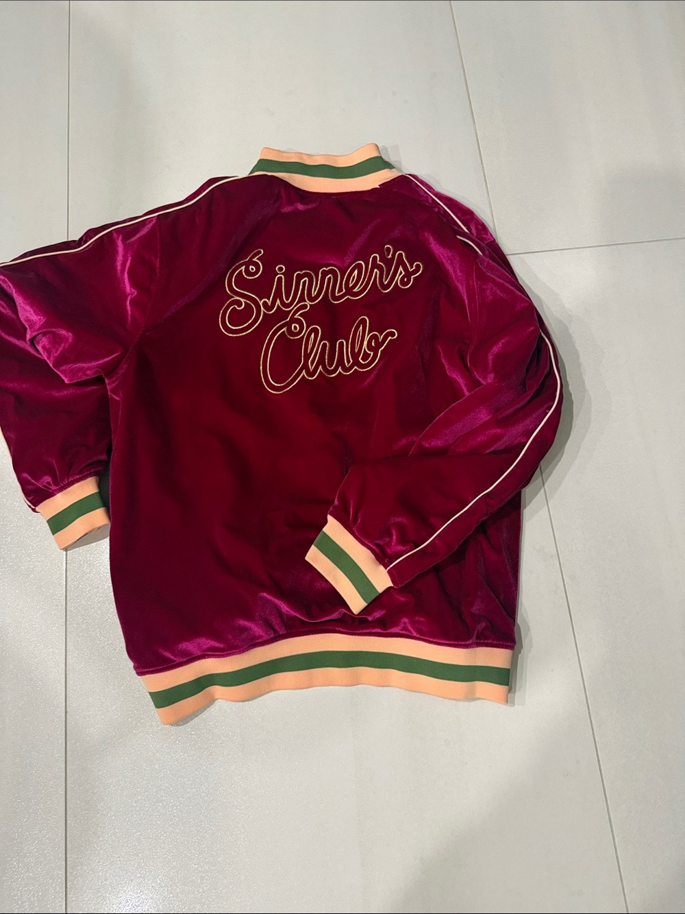 Mitchell & Ness Deep Berry Satin 'Sinner's Club' Bomber Jacket